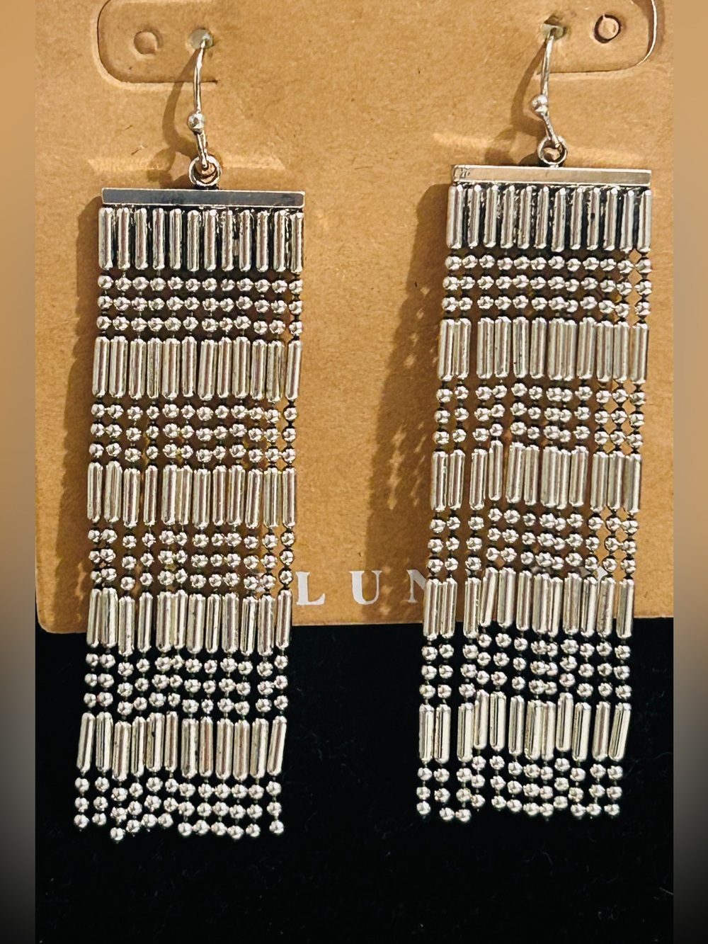 Plunder Silver Beaded Fringe Drop Earrings
